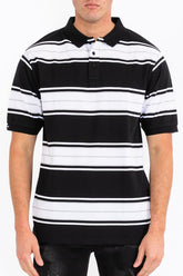 Men Polo Old School Striped Pique Front Three Button Shirt Zarnesh